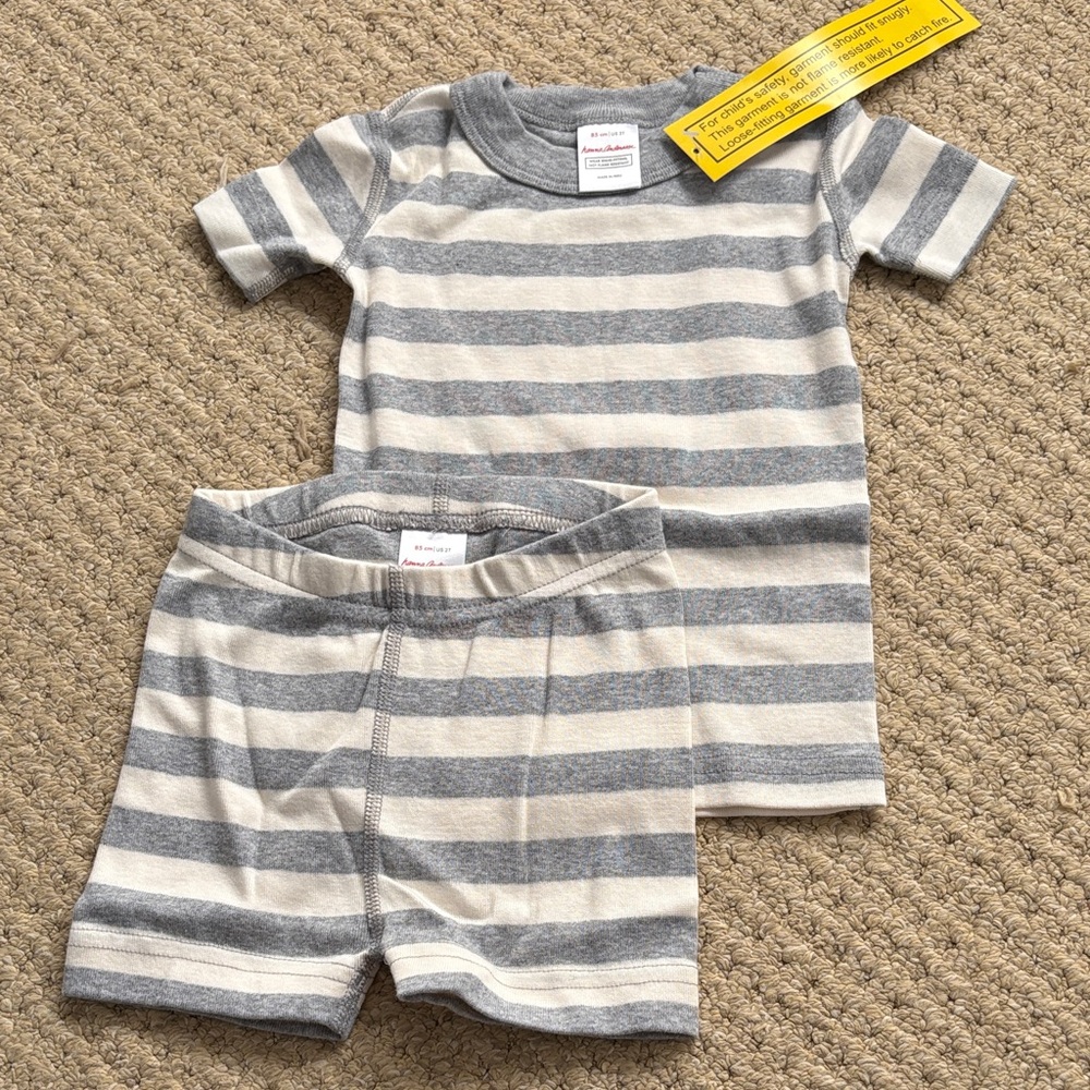 NWT Hanna Andersson Bold Stripe PJ Set 2T Heather Gray Shorts